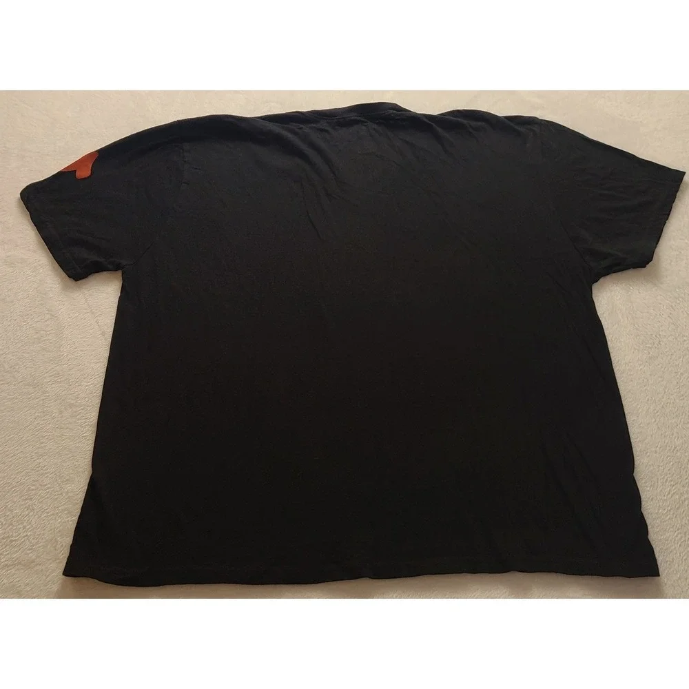 True Religion Men's Black V-Neck T-Shirt‎ XL Cotton Orange Logo Graphic Tee